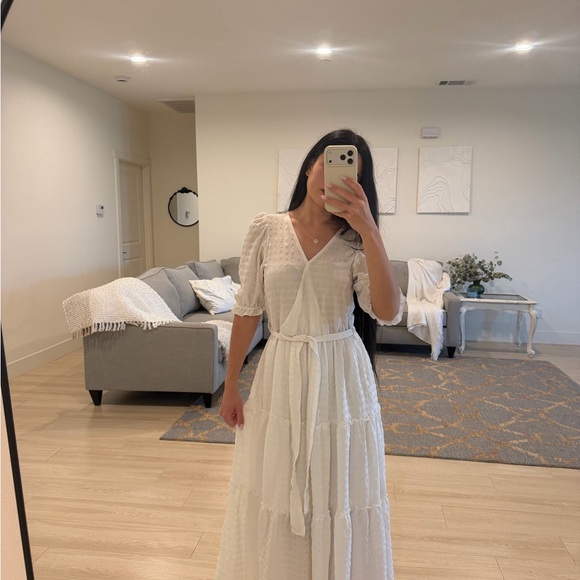 stradivarius Dresses & Skirts - Stradivarius Cream Wrap Maxi Dress with Tie Waist